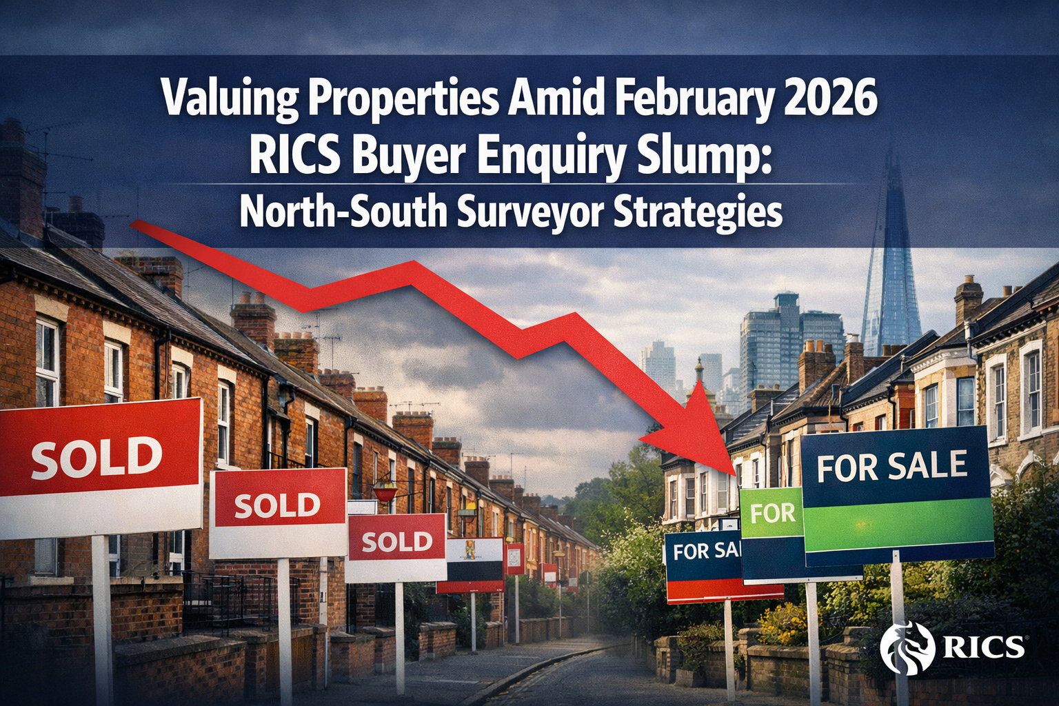 Valuing Properties Amid February 2026 RICS Buyer Enquiry Slump: North-South Surveyor Strategies