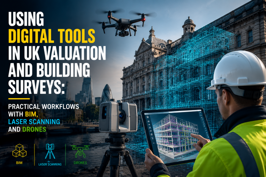 Using Digital Tools in UK Valuation and Building Surveys: Practical Workflows with BIM, Laser Scanning and Drones